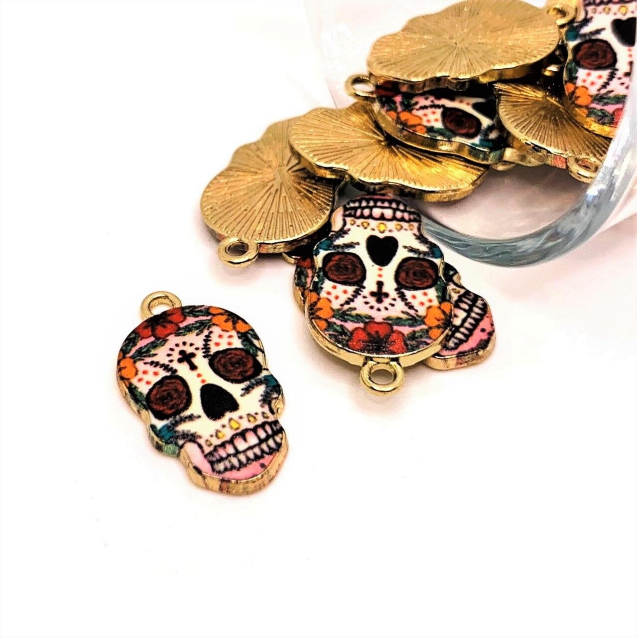 Enamel Sugar Skull Dia De Los Muertos Day or the Dead Charms, 22x12mm